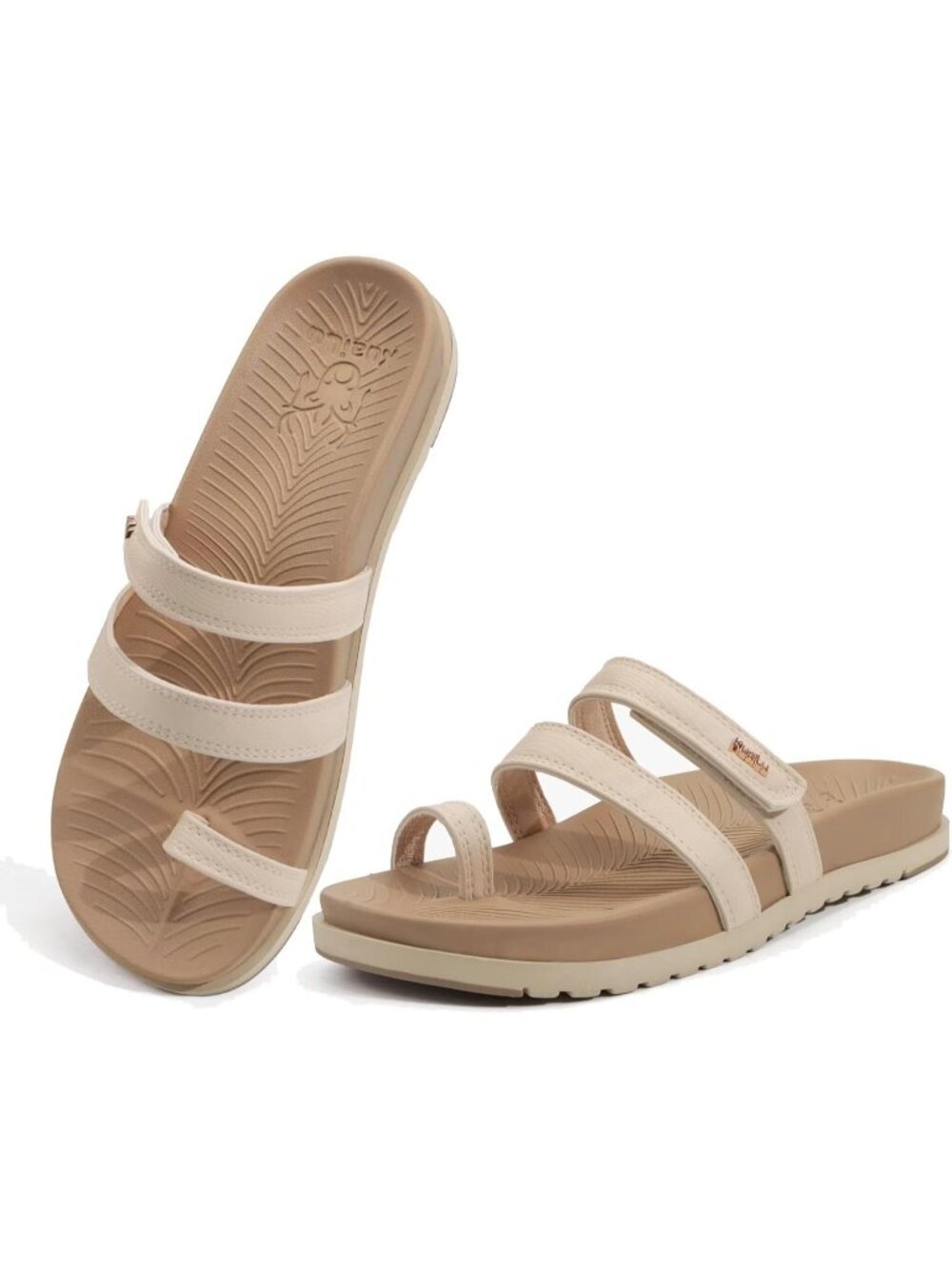 Women's Beige Slides Sandals With Arch Support Comfort Plantar Fasciitis